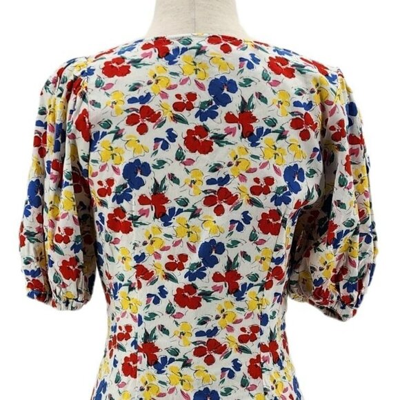 Rixo X Target Linen Blend Floral Puffed Sleeve Multicolor Mini Dress Womens 4 - Picture 6 of 8